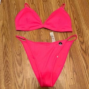 NWOT Hot Pink Hollister Ribbed Bikini XL.